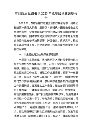 财政系统书记2023年抓党建述职报告3000字