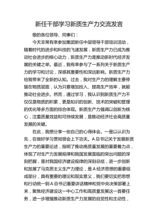 新任干部学习新质生产力交流发言（公司）