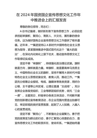 公司在2024年国资国企宣传思想文化工作年中推进会上的汇报发言