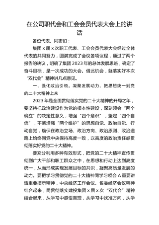 在2023年度公司职代会和工会会员代表大会上的讲话
