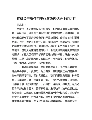 在机关干部任前集体廉政谈话会上的讲话4600字