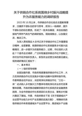 供销合作社系统围绕乡村振兴战略提升为农服务能力的调研报告