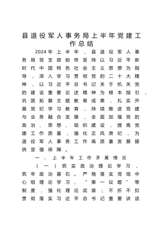 2024年上半年党建工作总结2100字（退役军人）