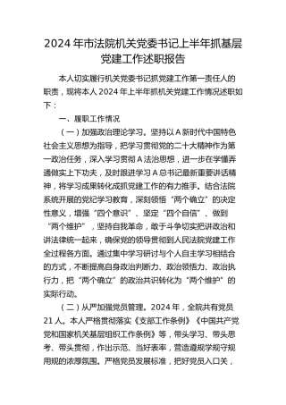 法院书记上半年抓基层党建工作述职报告