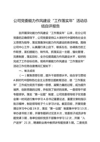 公司能力作风建设工作落实年活动总结自评报告