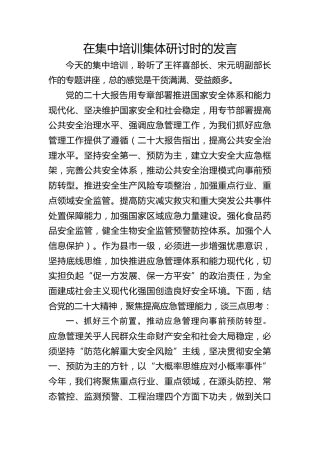 在安全生产集中培训集体研讨时的发言