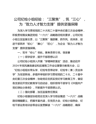 公司纪检小组经验做法总结1800字