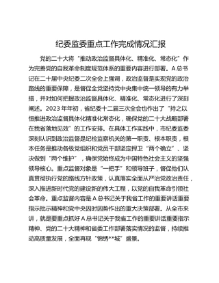 市纪委监委年度重点工作完成情况总结汇报3100字
