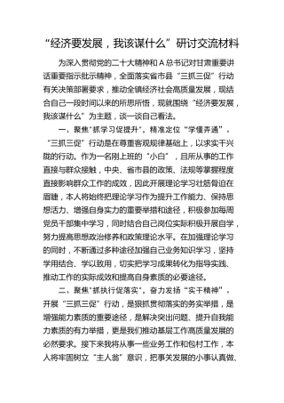 “经济要发展，我该谋什么”研讨发言