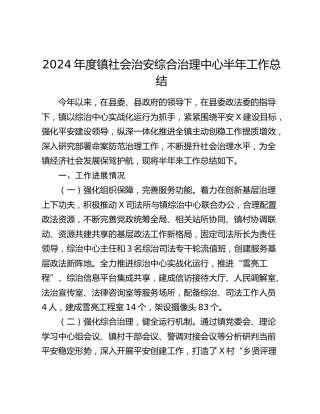 度镇社会治安综合治理中心半年工作总结