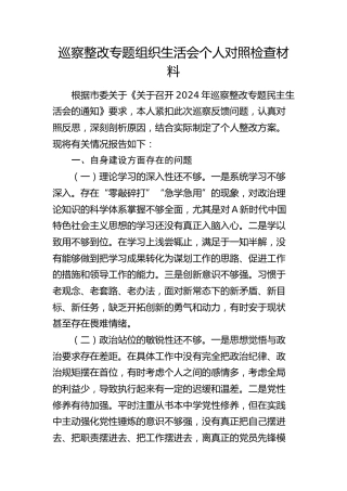 巡察整改专题组织生活会个人对照检查3700字