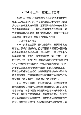 局2024年上半年党建工作总结1600字