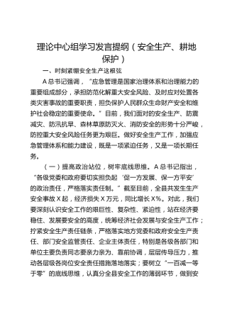 理论中心组学习发言（安全生产、耕地保护）