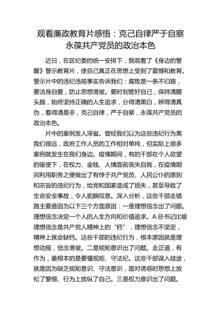 观看《身边的警醒》廉政教育片心得体会发言