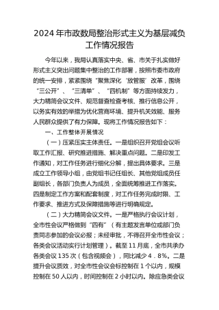 市政数局整治形式主义为基层减负工作情况报告