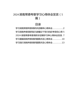湖南常德考察调研讲话心得体会发言（5篇）