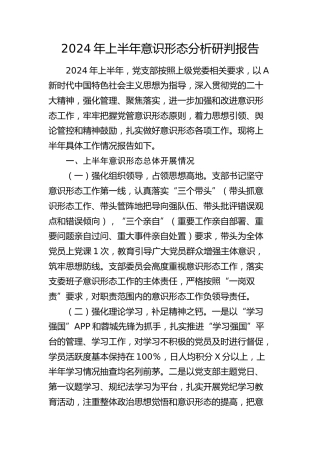 2024年上半年党支部意识形态分析研判报告（1600字总结）