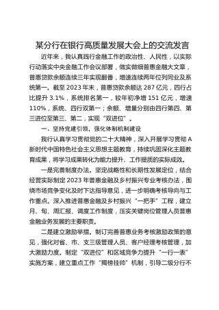 分行在银行高质量发展大会上的交流发言(1)