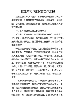 区政府办向巡察组工作汇报（5000字总结）