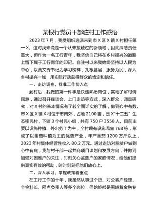 银行党员干部驻村工作心得体会发言