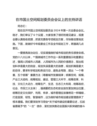 在市国土空间规划委员会会议上的主持讲话