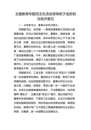 公司主题教育生活会班子成员相互批评意见3600字