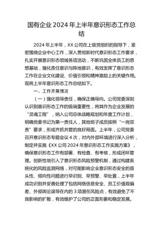 国企公司2024年上半年意识形态工作总结