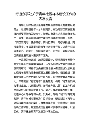 街道关于青年社区样本建设工作的表态发言