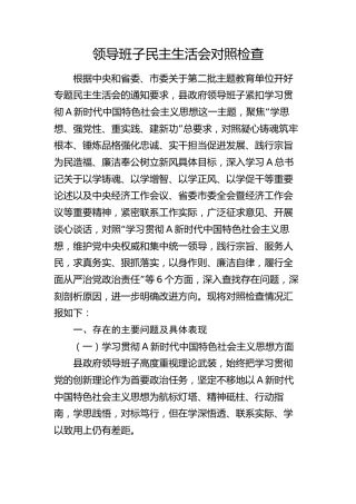 县区班子2023年度主题教育专题民主生活会对照检查6200字（最新6个方面践行宗旨、服务人民）