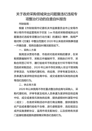 关于政府采购领域突出问题暨违纪违规专项整治行动的自查自纠报告
