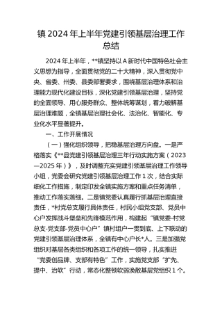 乡镇2024年上半年党建引领基层治理工作总结
