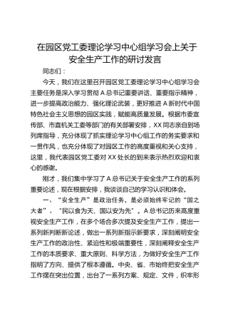 园区党工委中心组安全生产工作研讨发言