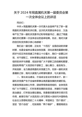 局直属机关第一届委员会第一次全体会议上的讲话
