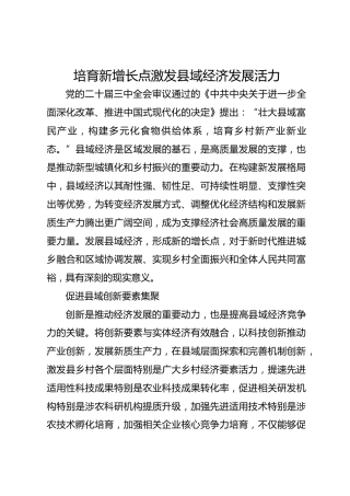 培育新增长点 激发县域经济发展活力