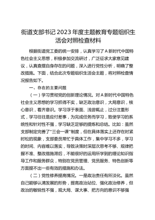 街道支部书记2023年度主题教育专题组织生活会对照检查2500字
