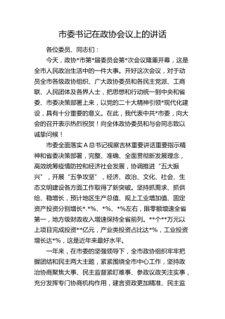 市委书记在政协会议上的讲话