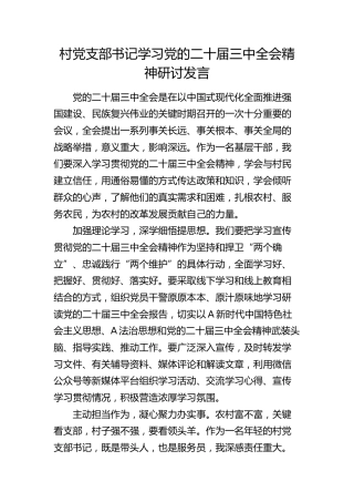 村党支部书记学习三中全会精神研讨发言