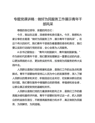 党课：做好为民服务工作 展示青年干部风采