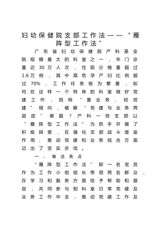 妇幼保健院支部工作法——“雁阵型工作法”