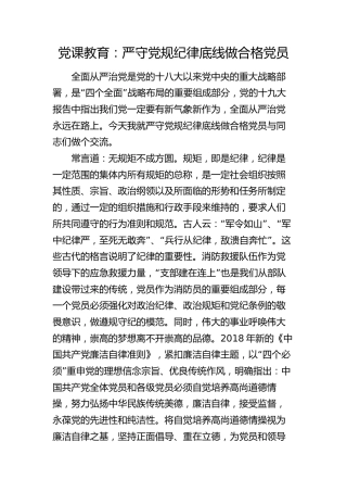 党课：严守党规纪律底线做合格党员（消防）