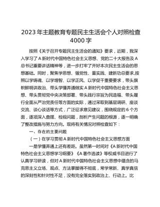 2023年主题教育专题民主生活会个人对照检查4000字