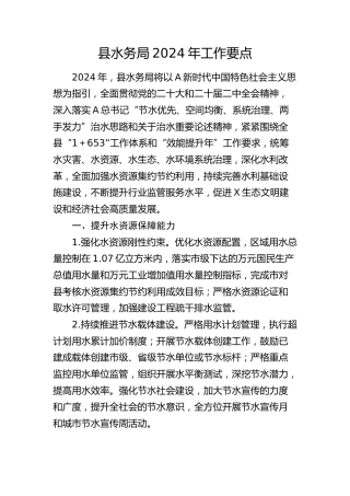 县水务局2024年工作要点（计划）
