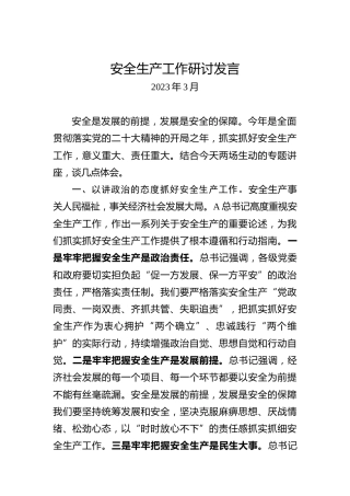 安全生产工作研讨发言