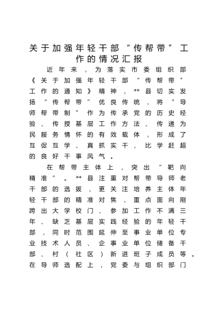 县区加强年轻干部“传帮带”工作的情况汇报