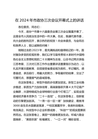 在2024年市政协三次会议开幕式上的讲话