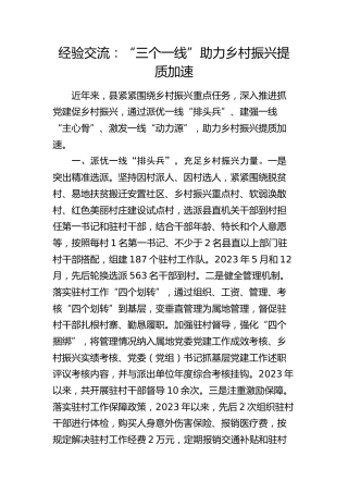 经验交流：“三个一线”助力乡村振兴提质加速（发言）