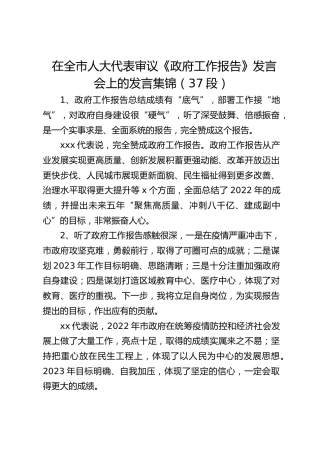 在全市人大代表审议《政府工作报告》发言会上的发言37段