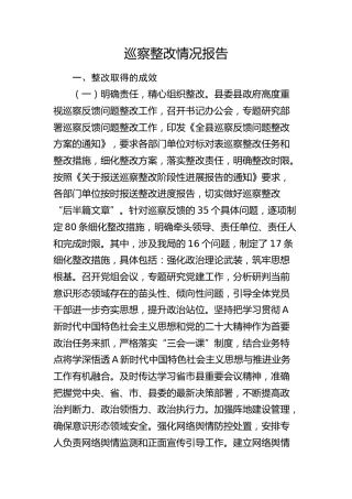 县区巡察整改情况报告
