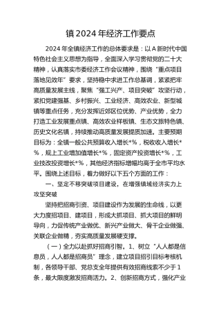 乡镇2024年经济工作要点（计划）