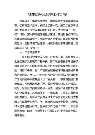 乡镇生态环境保护工作汇报